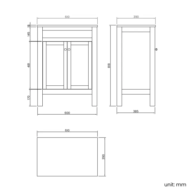 Bermuda Dove Grey Vanity with Oval Counter Top Basin 600mm - Brushed Brass Accents