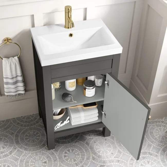 Bermuda Graphite Grey Basin Vanity 500mm - Brushed Brass Accents