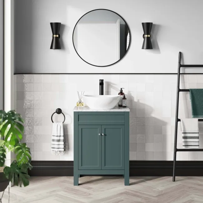 Bermuda Midnight Green Vanity with Marble Top & Oval Counter Top Basin 600mm
