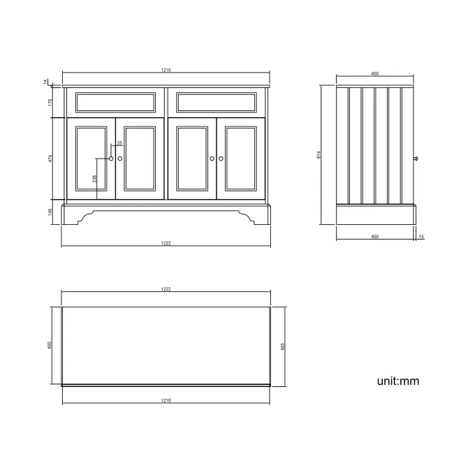 Lucia Graphite Grey Cabinet with Marble Top 1200mm (Excludes Counter Top Basins) - Brushed Brass Accents