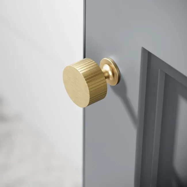 Lucia Dove Grey Corner Basin Vanity 400mm - Brushed Brass Accents