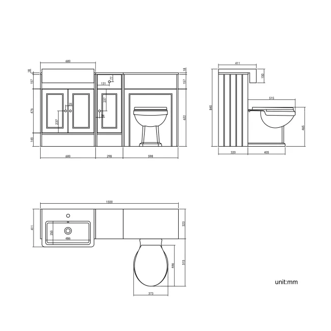 Monaco Chalk White Combination Vanity Basin and Hudson Toilet with Wooden Seat 1500mm - Brushed Brass Accents