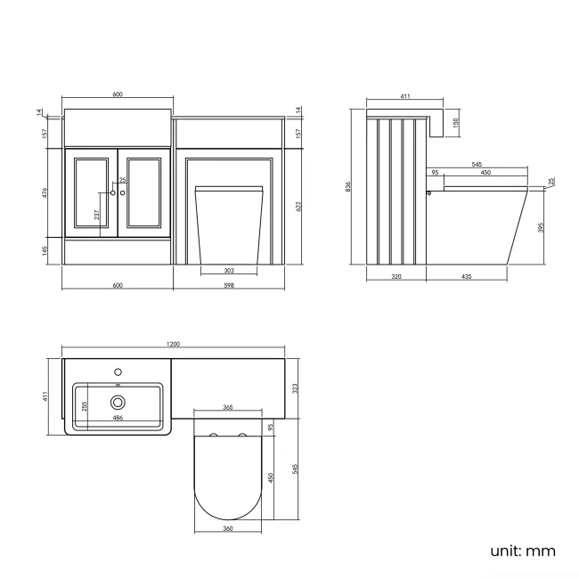 Monaco Chalk White Combination Vanity Basin with Marble Top & Boston Toilet 1200mm - Brushed Brass Accents