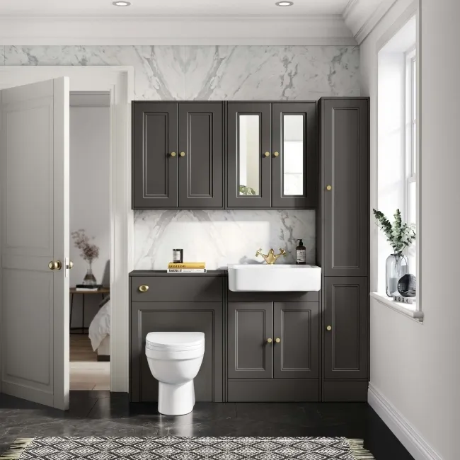 Monaco Graphite Grey Combination Vanity Basin and Seattle Toilet 1200mm - Brushed Brass Accents