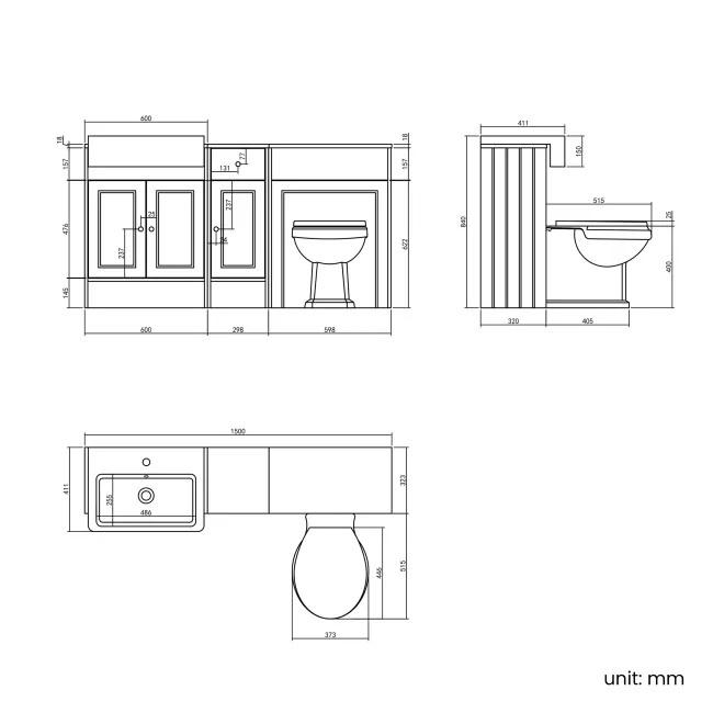 Monaco Inky Blue Combination Vanity Basin and Hudson Toilet with Wooden Seat 1500mm - Brushed Brass Accents