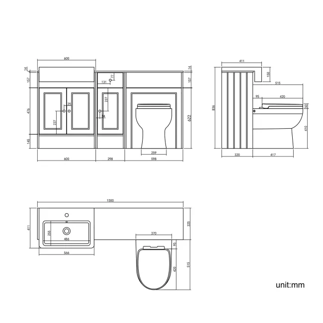 Monaco Midnight Green Combination Vanity Basin with Marble Top and Seattle Toilet 1500mm - Brushed Brass Accents