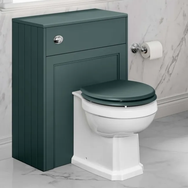 Traditional Midnight Green Back To Wall Unit and Hudson Toilet with Wooden Seat
