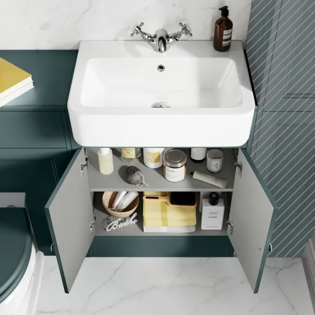 Monaco Midnight Green Combination Vanity Basin and Hudson Toilet with Wooden Seat 1200mm