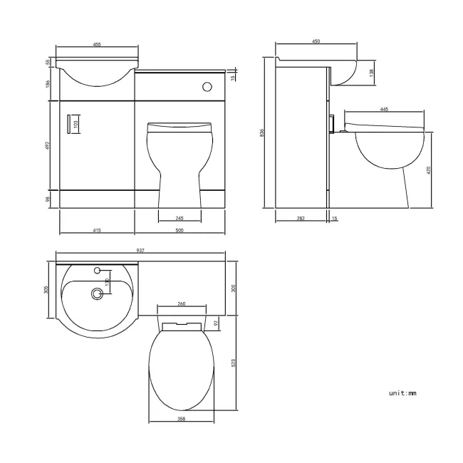 Quartz Stone Grey Combination Vanity Basin and Austin Toilet 950mm - Black Accents