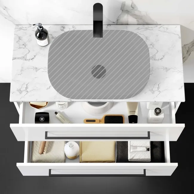 Elba Gloss White Wall Hung Drawer 800mm Excludes Counter Top Basin - Black Accents