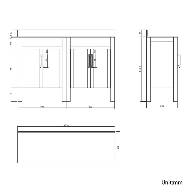 Bermuda Inky Blue Vanity with Marble Top & Curved Counter Top Basin 1200mm - Brass Knurled Handles