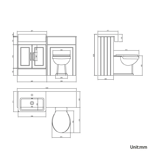 Monaco Chalk White Combination Vanity Basin with Marble Top & Hudson Toilet with Wooden Seat 1200mm - Brass Knurled Handles