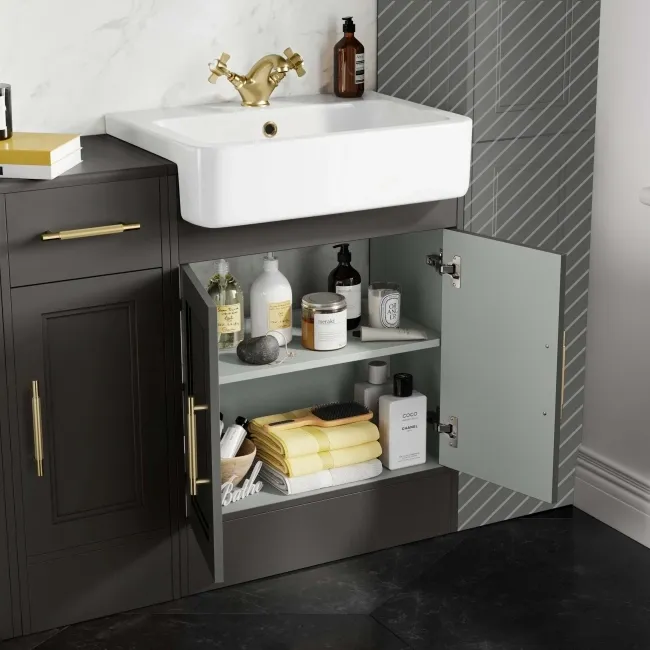 Monaco Graphite Grey Combination Vanity Basin and Seattle Toilet 1500mm - Brass Knurled Handles