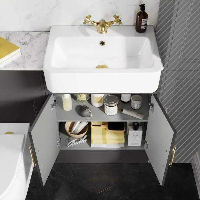 Monaco Graphite Grey Combination Vanity Basin with Marble Top & Boston Toilet 1200mm - Brass Knurled Handles