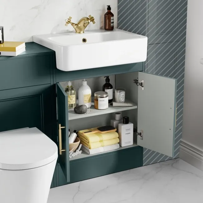 Monaco Midnight Green Combination Vanity Basin and Boston Toilet 1200mm - Brass Knurled Handles