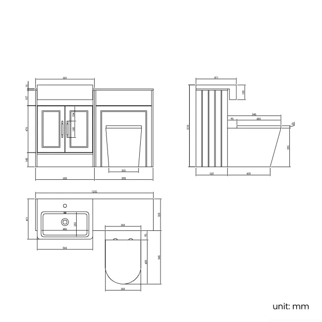 Monaco Midnight Green Combination Vanity Basin with Marble Top & Boston Toilet 1200mm - Brass Knurled Handles