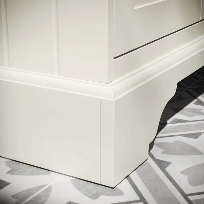 Lucia Chalk White Vanity with Oak Effect Top & Round Counter Top Basin 840mm - Brass Knurled Handles