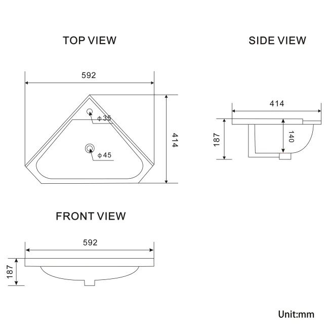 Lucia Graphite Grey Corner Basin Vanity 400mm - Brass Knurled Handle