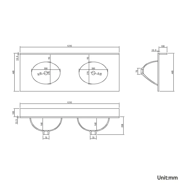 Lucia Inky Blue Double Vanity with Marble Top & Undermount Basins 1200mm - Brass Knurled Handles