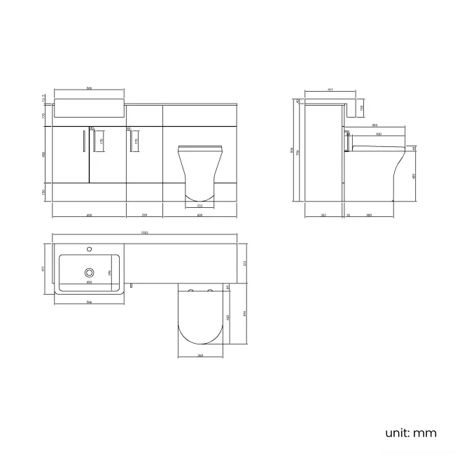 Harper Gloss White Combination Vanity Basin with Marble Top & Tucson Toilet 1500mm - Brushed Brass Accents