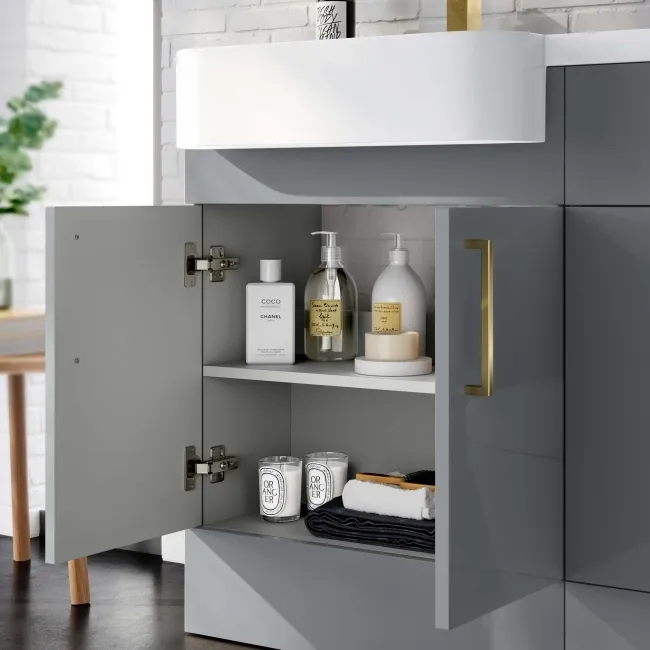 Harper Stone Grey Basin Vanity and Back To Wall Toilet Unit 1200mm (Excludes Toilet) - Brushed Brass Accents - Left Handed