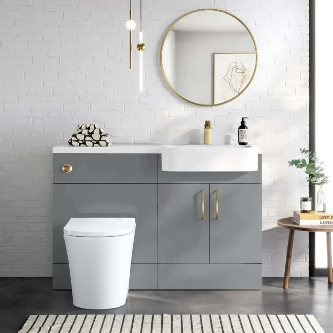 Harper Stone Grey Combination Vanity Basin and Tucson Toilet 1200mm - Brushed Brass Accents - Right Handed