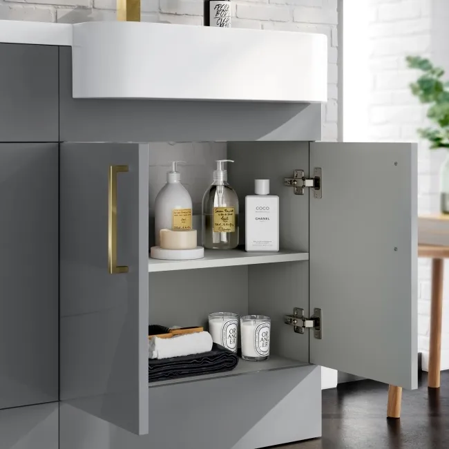 Harper Stone Grey Combination Vanity Basin and Tucson Toilet 1200mm - Brushed Brass Accents - Right Handed