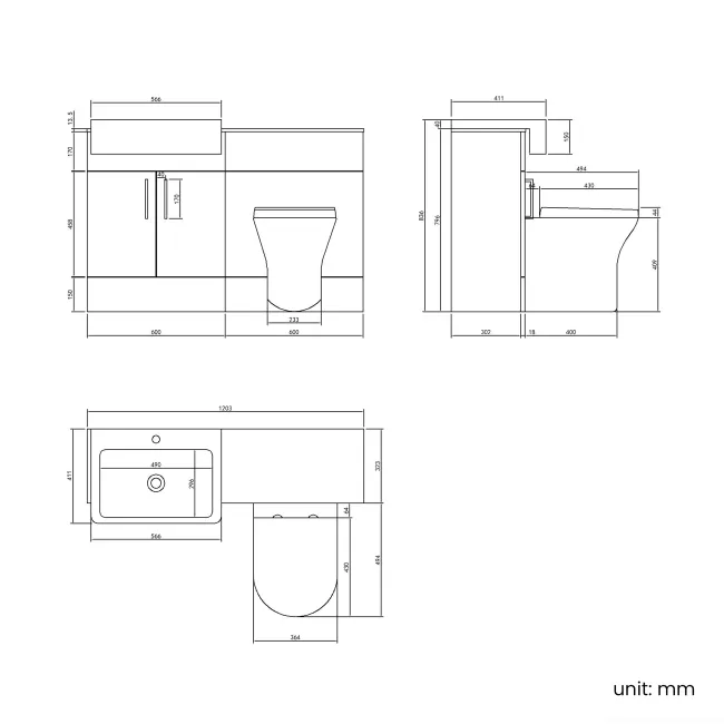 Harper Stone Grey Combination Vanity Basin with Marble Top & Tucson Toilet 1200mm - Brushed Brass Accents