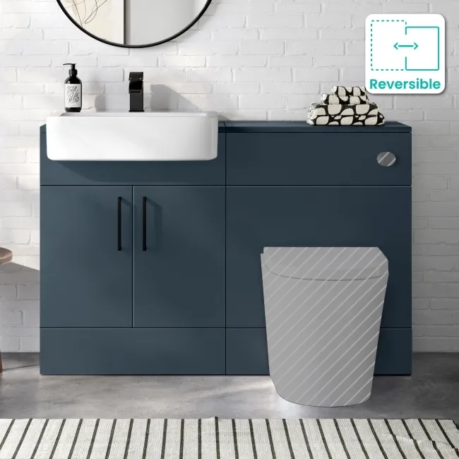 Harper Navy Blue Basin Vanity and Back To Wall Toilet Unit 1200mm (Excludes Toilet) - Black Accents