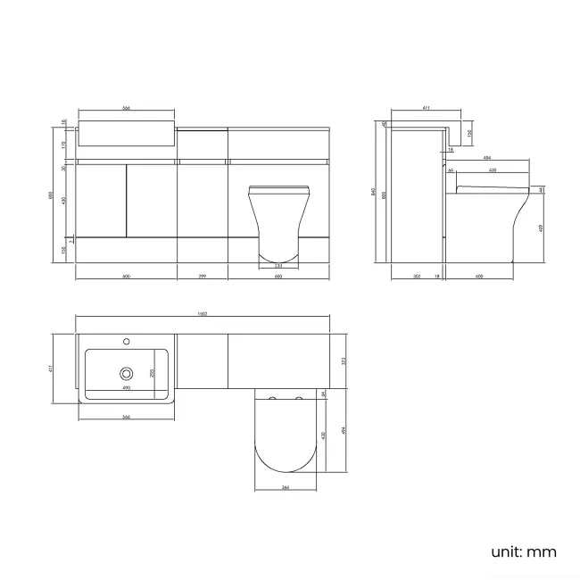 Foster Gloss White Combination Vanity Basin and Tucson Toilet 1500mm