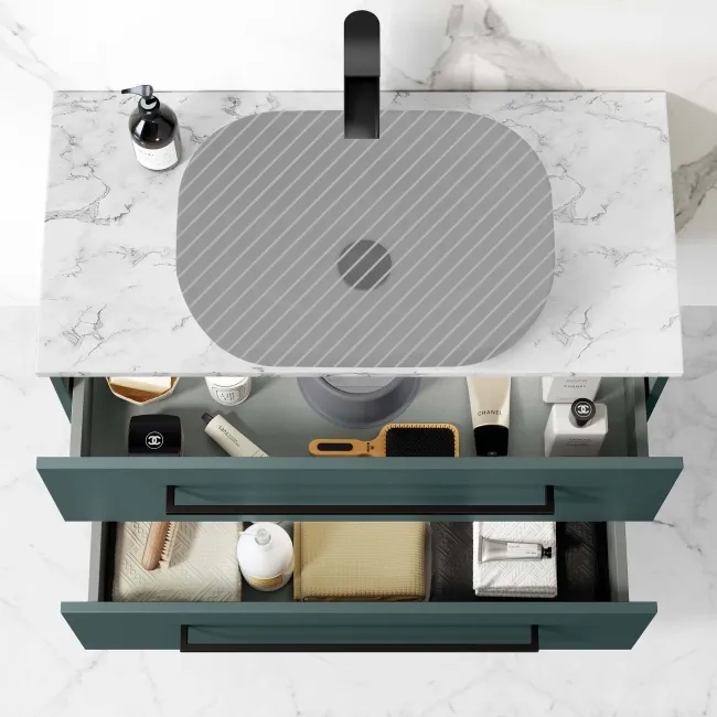 Elba Midnight Green Wall Hung Drawer Vanity 800mm (Excludes Counter Top Basin) - Black Accents