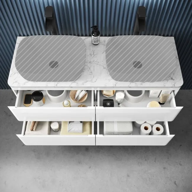 Corsica Gloss White Wall Hung Drawer Vanity with Marble Top 1200mm - Excludes Counter Top Basin