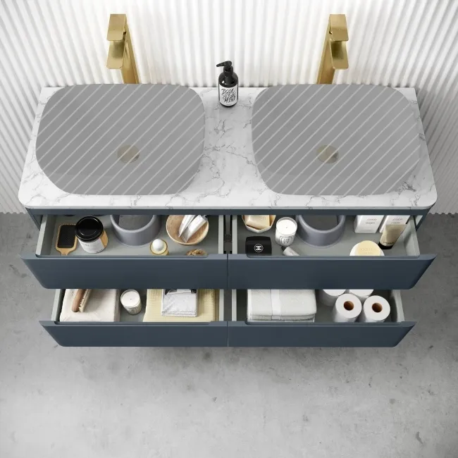 Corsica Inky Blue Wall Hung Drawer Vanity with Marble Top 1200mm - Excludes Counter Top Basin