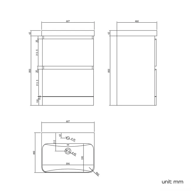 Corsica Midnight Green Basin Drawer Vanity 600mm