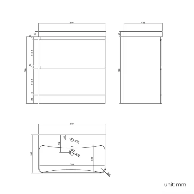 Corsica Midnight Green Basin Drawer Vanity 800mm