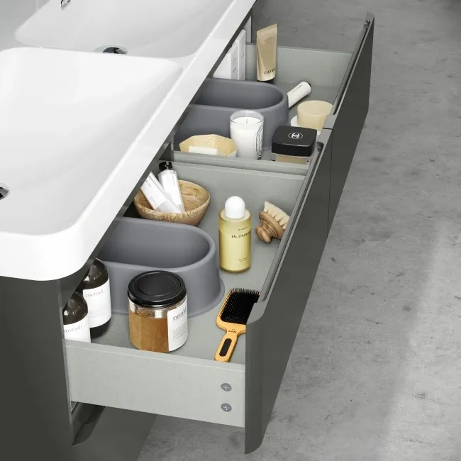 Corsica Tungsten Grey Wall Hung Double Basin Drawer Vanity 1200mm