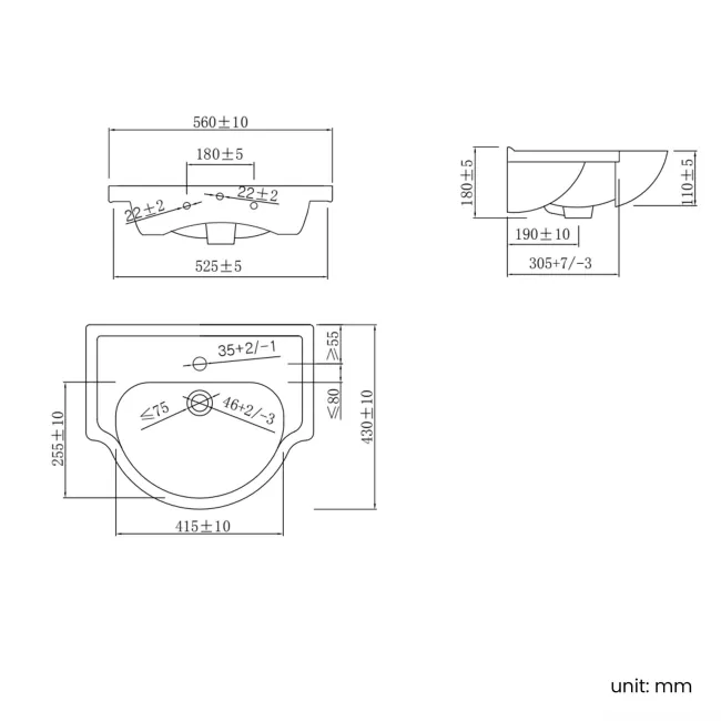 Quartz Gloss White Vanity with Semi Recessed Basin 550mm