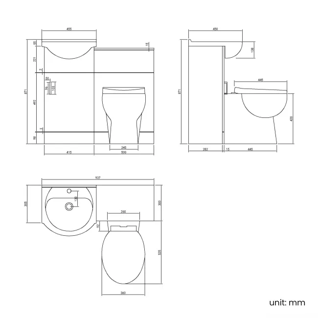 Quartz Gloss White Combination Vanity Basin and Austin Toilet 950mm