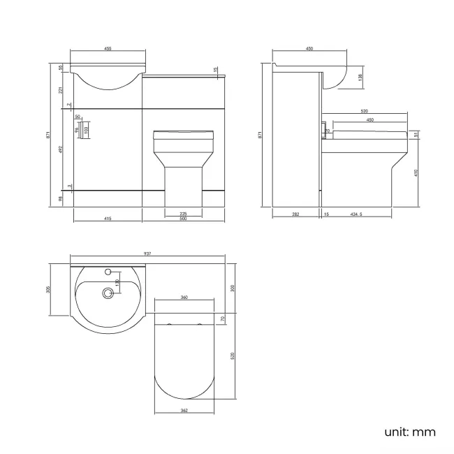 Quartz Gloss White Combination Vanity Basin and Denver Toilet 950mm - Black Accents