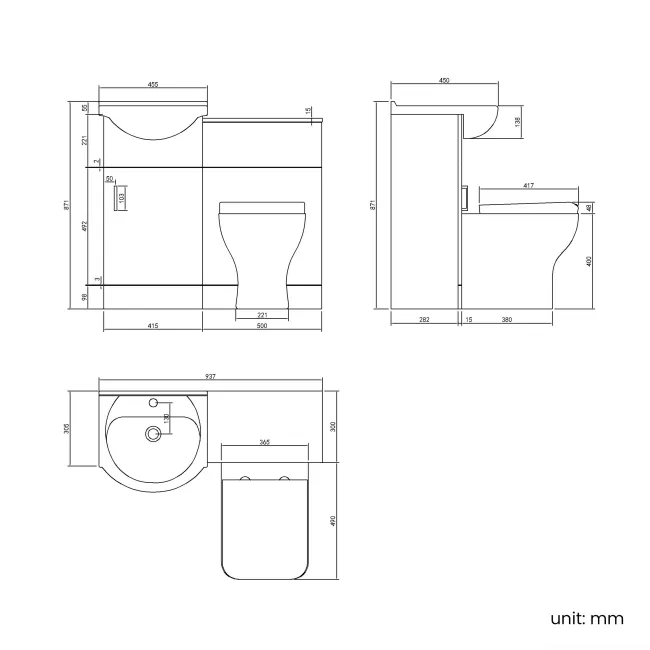 Quartz Gloss White Combination Vanity Basin and Houston Toilet 950mm - Black Accents