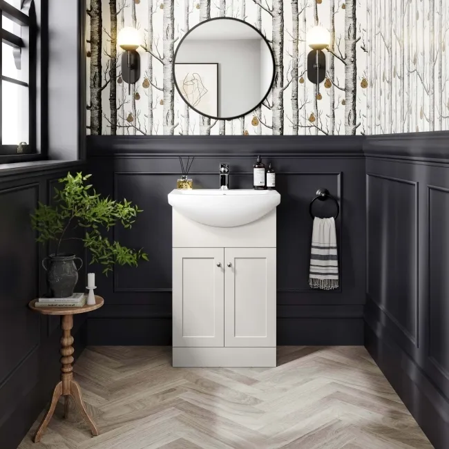 Capri Cotton White Vanity with Semi Recessed Basin 550mm - Brushed Handles