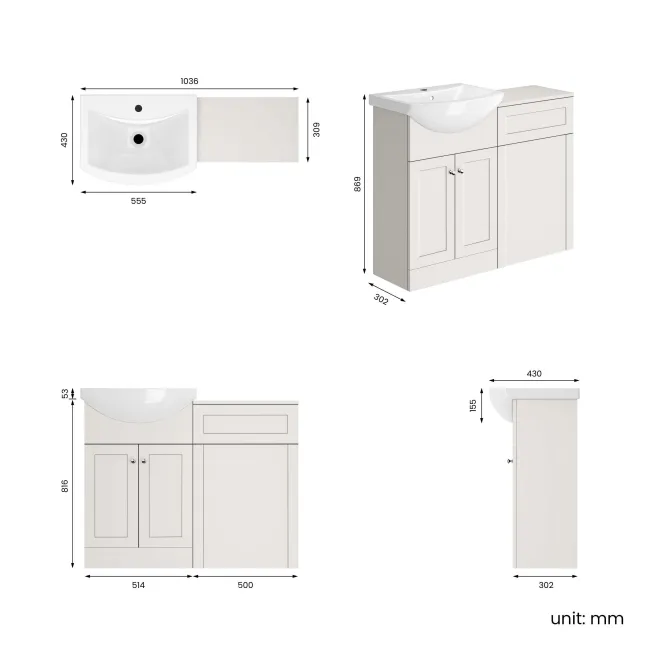 Capri Cotton White Basin Vanity and Back To Wall Unit 1050mm (Excludes Toilet) - Chrome Handles