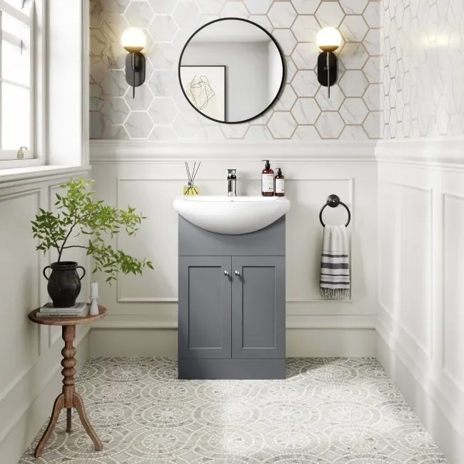 Capri Fog Grey Vanity with Semi Recessed Basin 550mm - Brushed Handles