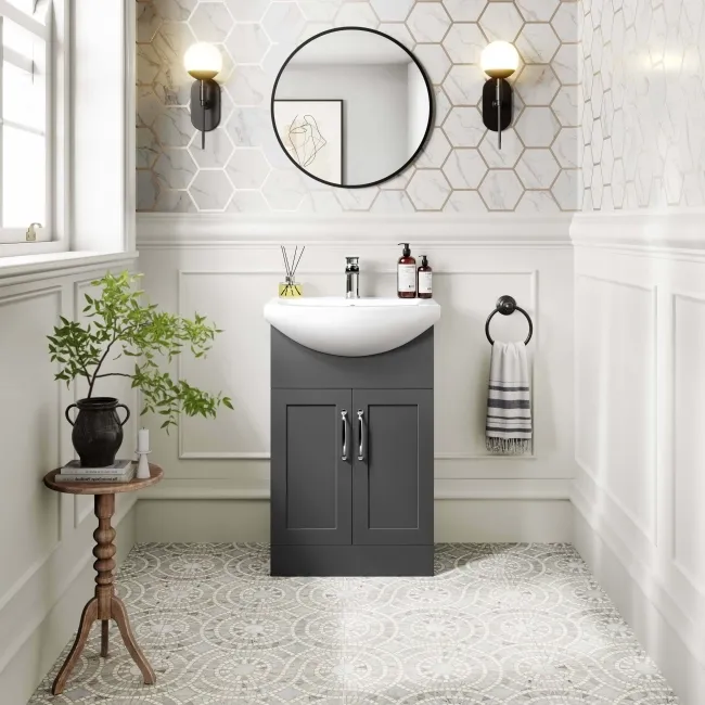 Capri Slate Grey Vanity with Semi Recessed Basin 550mm - Traditional Handles