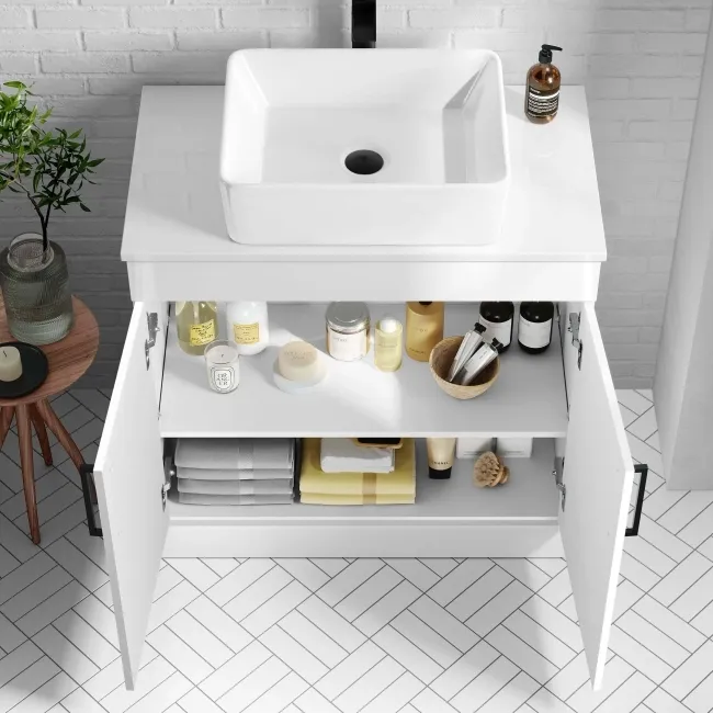 Mersey Gloss White Vanity with Troy Basin 800mm - Black Accents