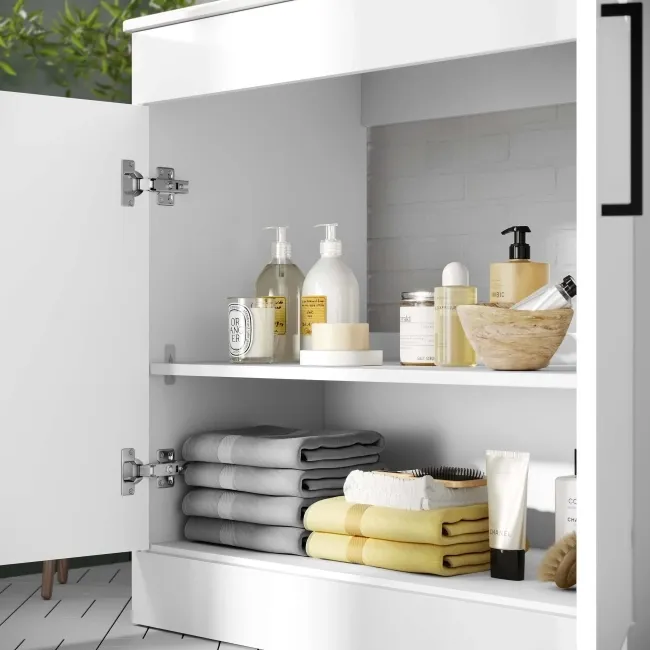 Mersey Gloss White Basin Vanity and Back To Wall Unit 1300mm (Excludes Toilet) - Black Accents