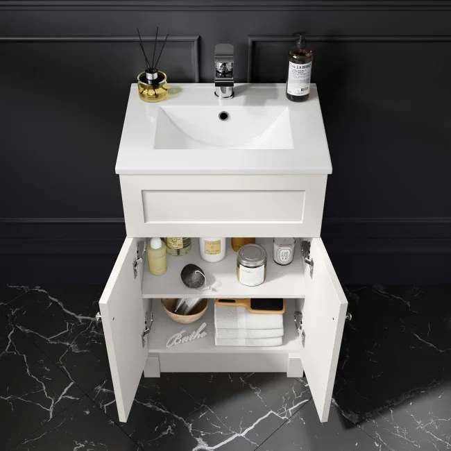 Milos Cotton White Basin Vanity 500mm - Brushed Handles