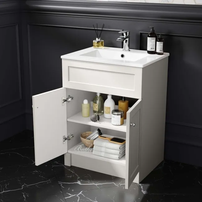 Milos Cotton White Basin Vanity 600mm - Chrome Handles