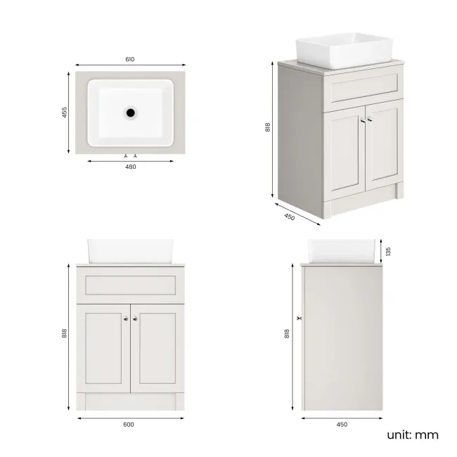 Milos Cotton White Vanity with Troy Basin 600mm - Chrome Handles