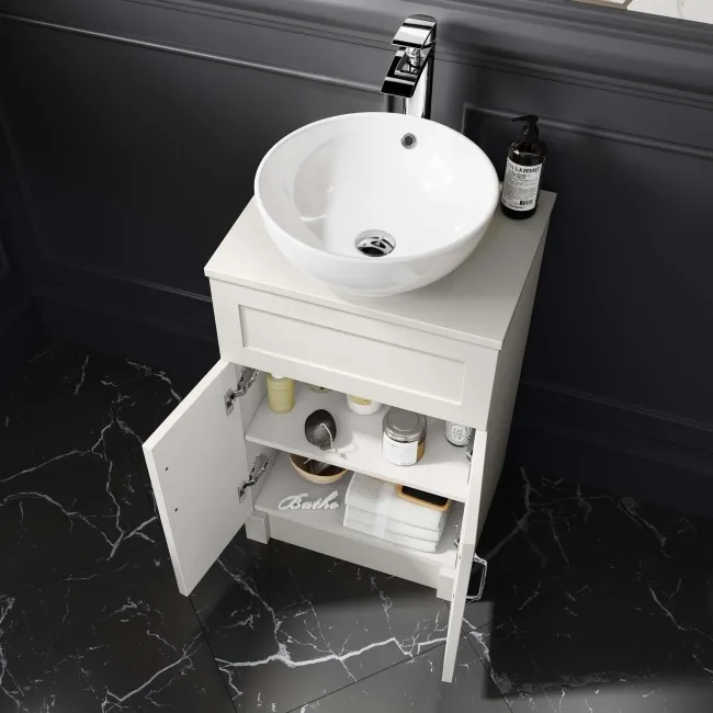 Milos Cotton White Vanity with Mesa Basin 500mm - Traditional Handles
